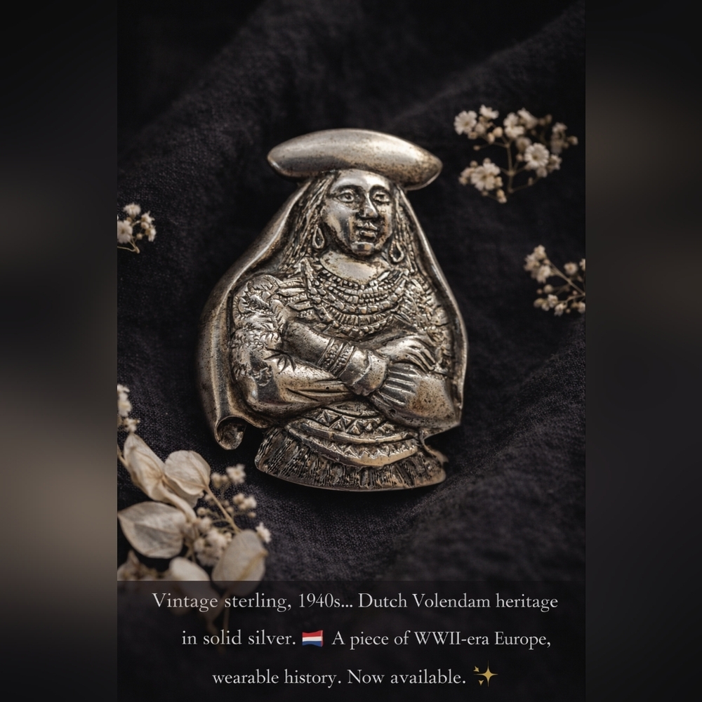 Vintage Sterling Silver Dutch Woman Brooch 1940s Volendam Figural Pin European